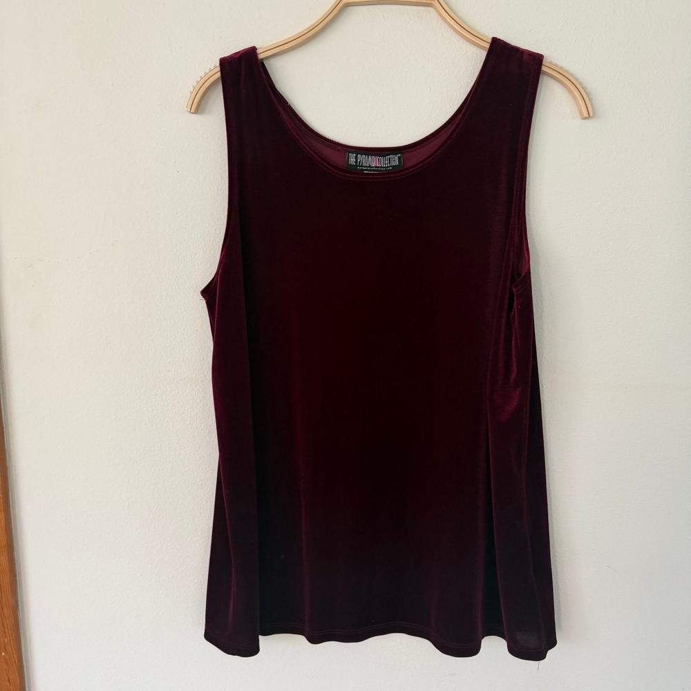Pyramid Collection Burgundy Velvet Tank Top Sleeveless Scoop Neck DT007 Large